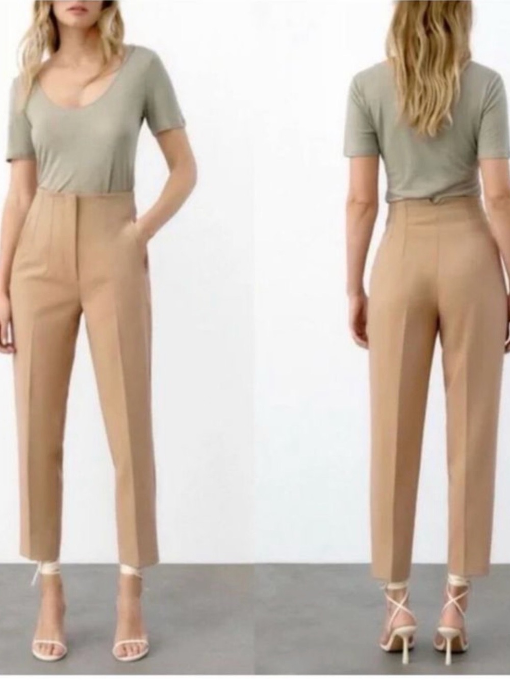 High-Waist Tailored Ankle Pants in Tan
